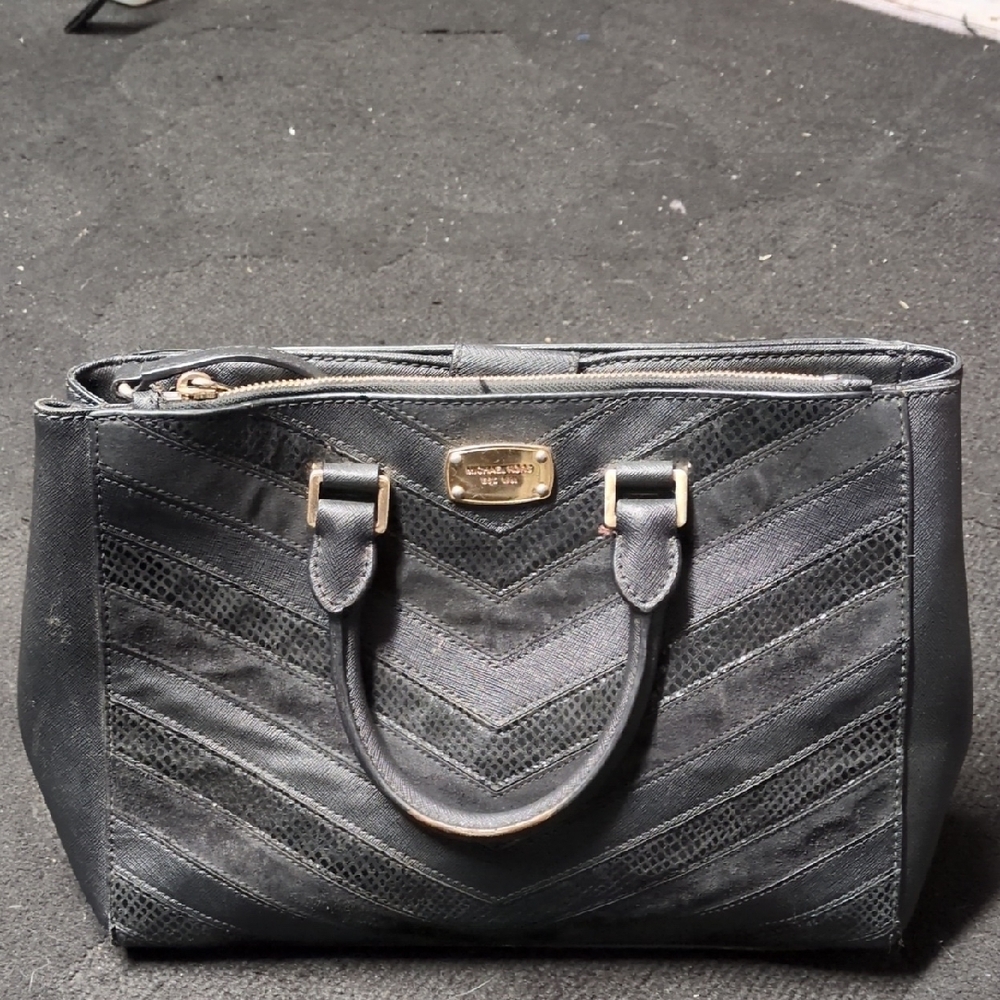 Michael Kors Black Chevron Quilted Satchel